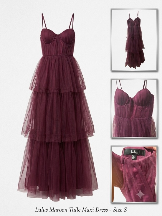 Lulus Dresses & Skirts - Lulus Unforgettably Poise Plum Red Tulle Corset Maxi Dress Small Prom Formal